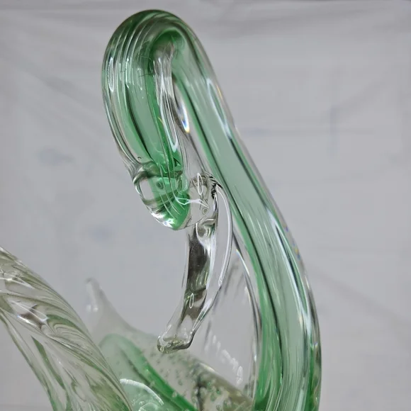 Vintage Murano Art Glass Swan Bird Clear and Green Italy Very Rare Pieces